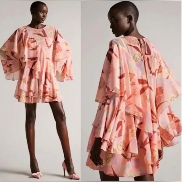 Ted Baker ~ Size 1 ~ Pegaia Sleeve Detail Mini Dress Coral ~See Size Chart - Picture 4 of 16